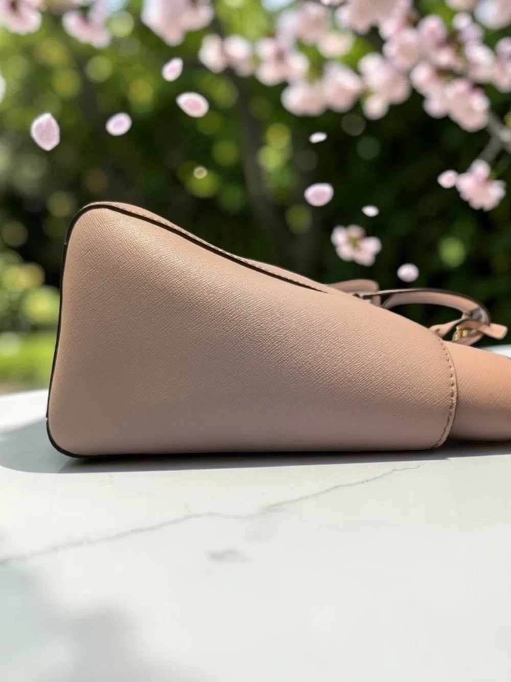 Michael Kors Pale Pink Saffiano Leather Shoulder Tote with Gold Hardware